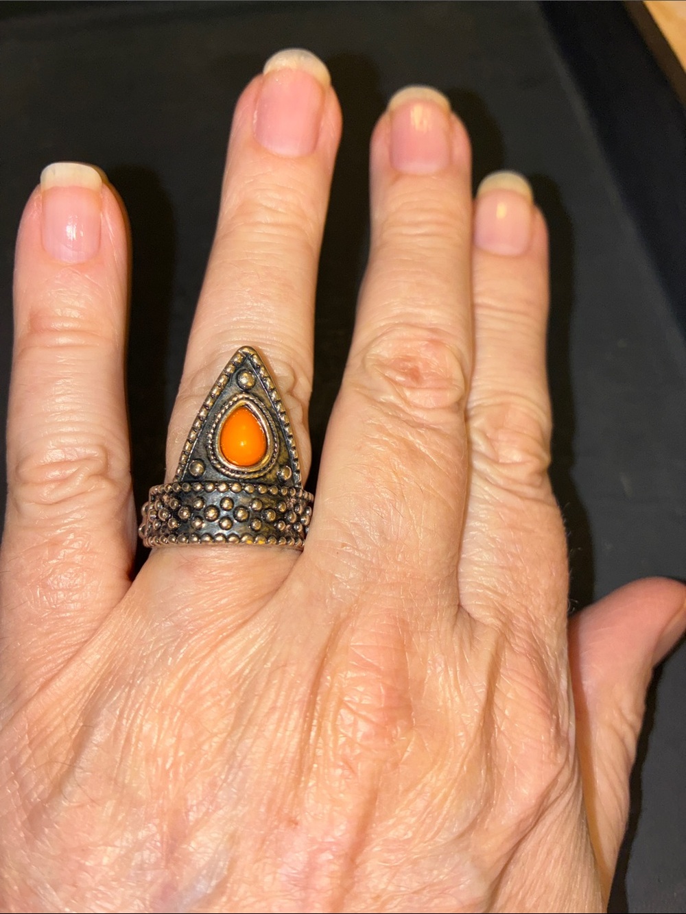 Women's Orange Teardrop Stone Boho Statement Stretch Ring